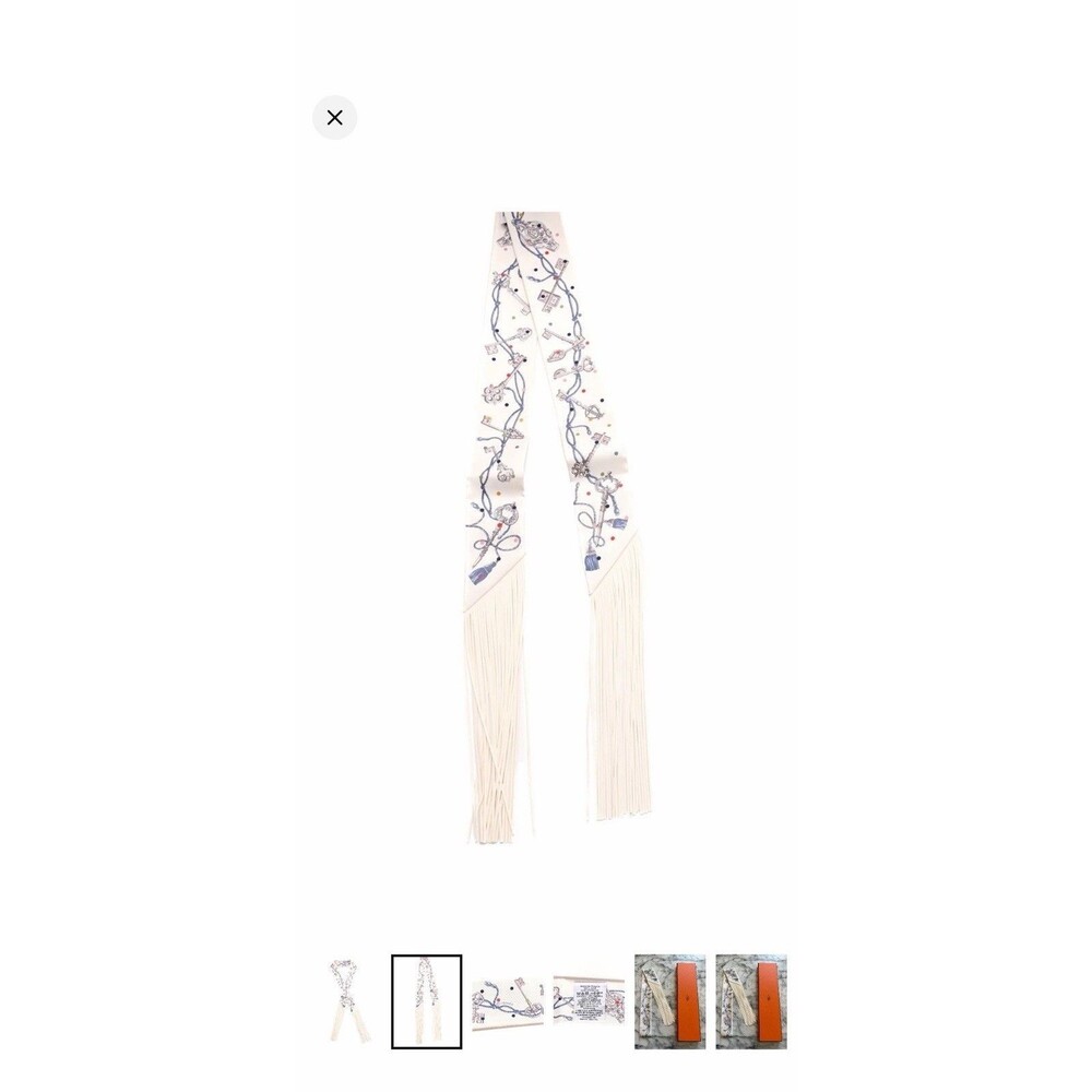 BNIB Hermes Les Cles a Pois White Leather Fringes Handbag Bag Scarf Twilly - Picture 2 of 6